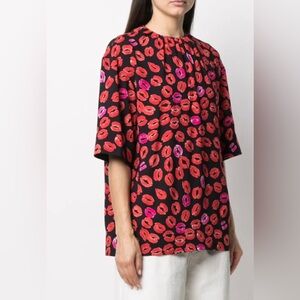 MARNI Lips Top Black Red Pink Bateau Sleeve Made In Italy Oversized Size 40 US 4